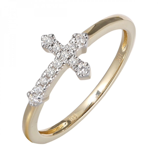 14kt Yellow Gold Ring With 13 Round Diamond Cross .10tdw H/I I1