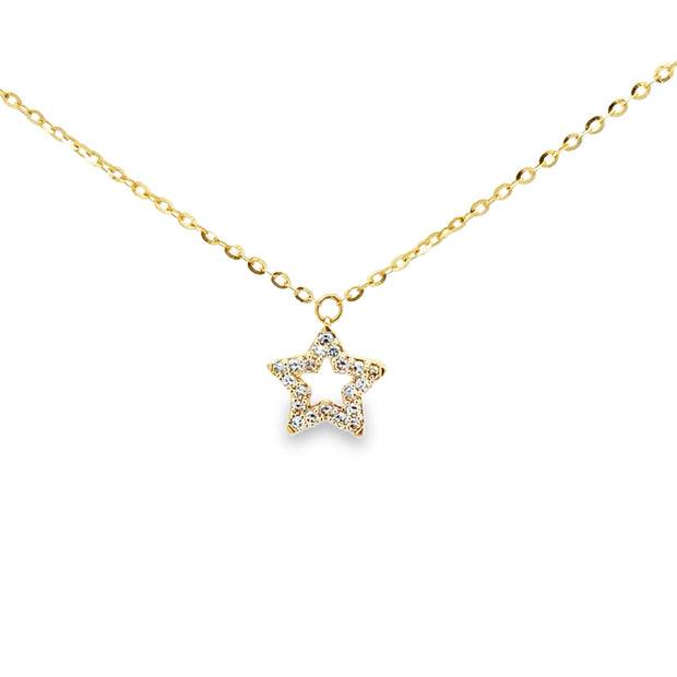 Lady's Yellow 10 Karat Diamond Star Necklace Length 18 With 20 = 0.12T