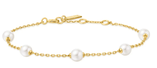 Sterling Silver Yellow Gold Plated Pearl Station Bracelet