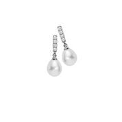 Sterling Silver Fresh Water Pearl And CZ Drop Stud Earrings