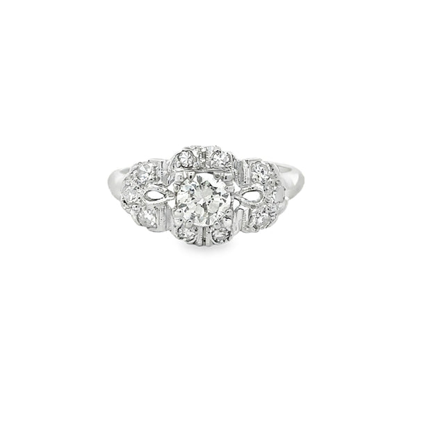 Vintage Platinum Ring Prong Set With One Natural Round Brilliant Cut D