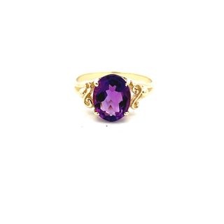 14 Karat Yellow Gold Ring Prong Set With One 10X8mm Oval Amethyst, Rin