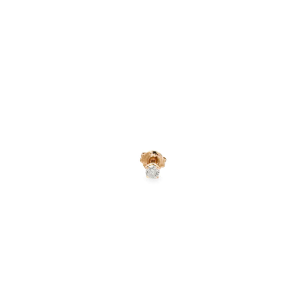Vintage 14Kt Single Yellow Gold Stud. One Round Single Cut Diamond Wei
