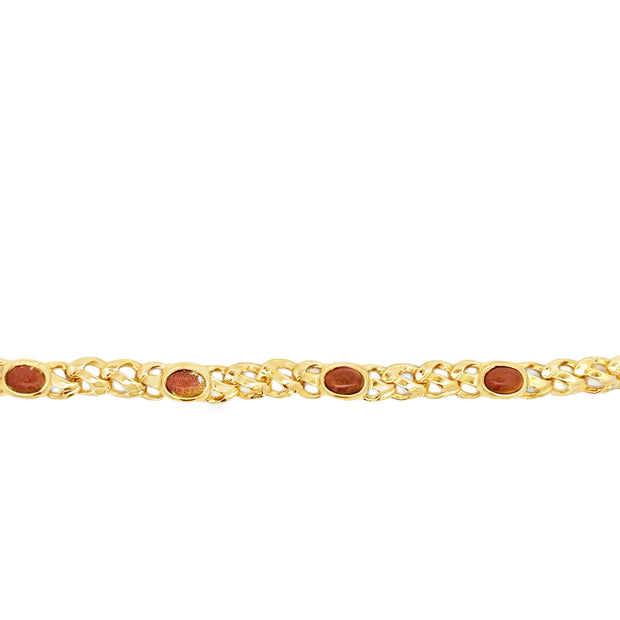 Vintage 14Kt Yellow Gold Link Bracelet Bezel Set With Six 6X4mm Caboch