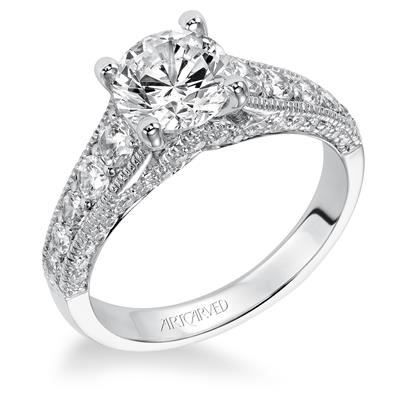 14kt White Gold Engagement Ring With 49 Round Diamonds Down The Channe