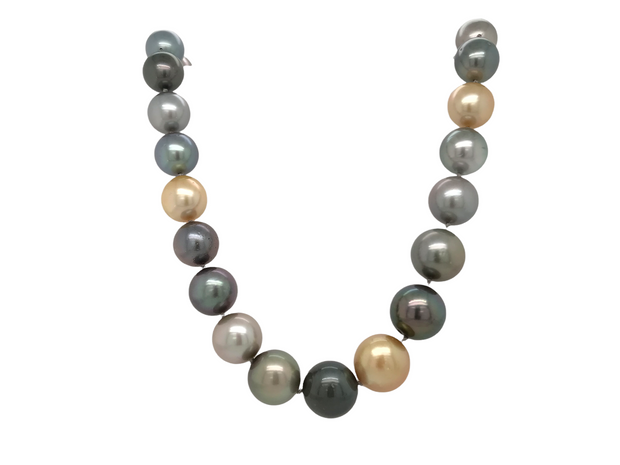 16 Inch 10 X 12.7 mm Multi Color TahitianGolden South Sea Pearl Strand