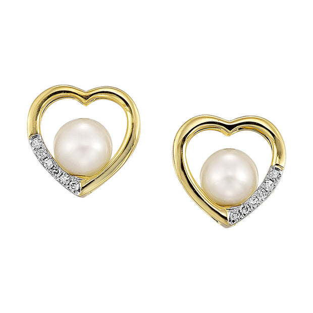 14kt Yellow Gold Heart Shaped Earrings With 12 Round Diamonds .05ct an
