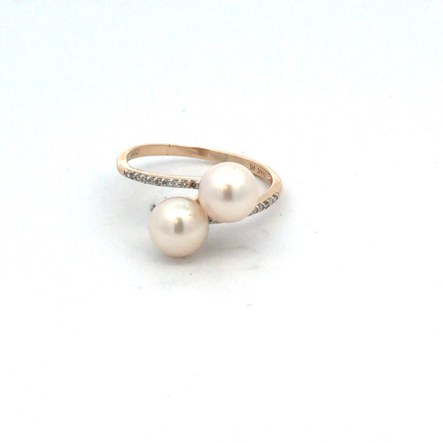 14Ky Ring Size 10.0 Set With 2 7.5Mm Akoya Pearls White With Pink Over
