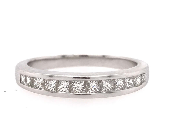 14Kt White Gold Wedding Band With 13 Channel Set Princess Cut Diamonds .63Ct Tdw I1 HI That Goes With 100-1257