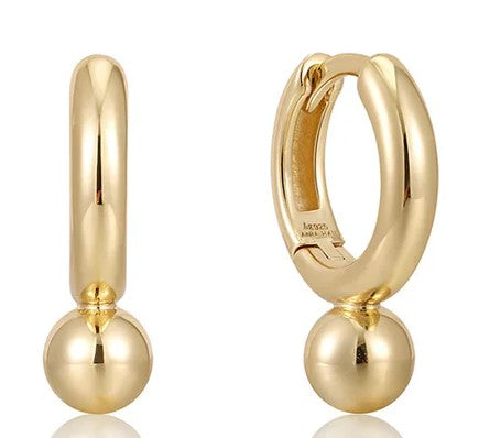 Sterling Silver Gold Plated Orb Drop Huggie Earring