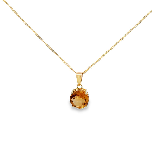 Lady's Yellow 14 Karat Citrine Pendant Length 18 With One = 1.69Ct Rou