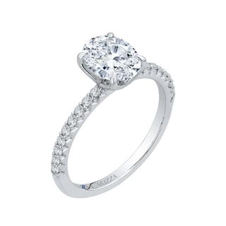 14K White Gold Oval Diamond Floral Engagement Ring Mounting With 18 Di