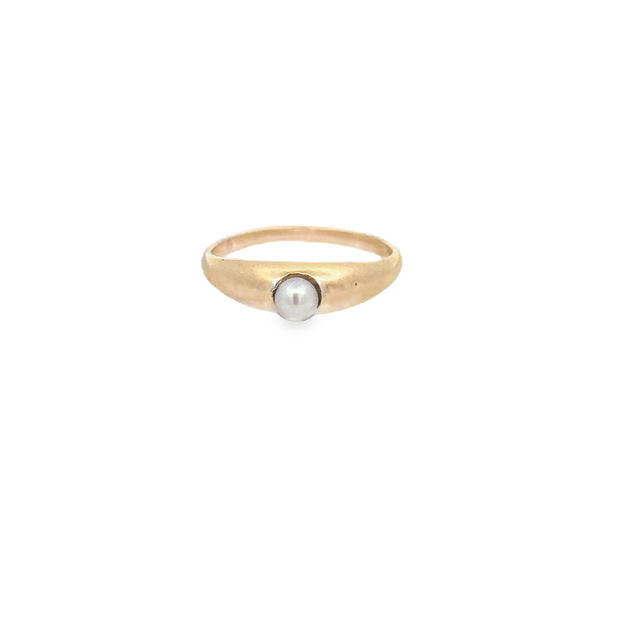 Vintage 14Kt Yellow Gold Ring Set With One 3.3Mm Akoya Pearl Pink With