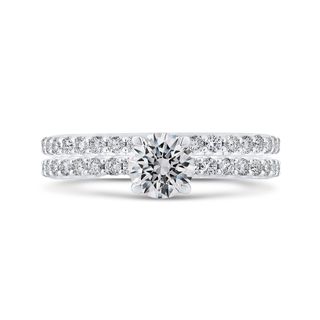 14Kt White Gold Carizza Engagement Ring Set with Round Cz Center and 16 Round Prong Set Diamonds on shoulder .28Ct TDW VS1 GH  Goes with WB110-1359