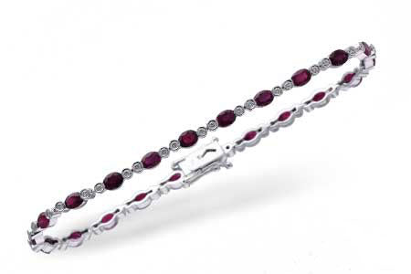 14kt White Gold Bezel Set Ruby and Diamond Bracelet With 22 Oval Rubies 4.09ct and 44 Round Diamonds .47tdw G SI1