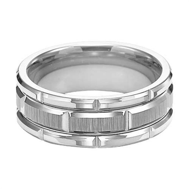 Gents Tungsten Carbide 8mm Band With Brushed And Polished Brick Design, Sz 10