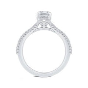 14K White Gold Emerald Cut Diamond Engagement Ring Mounting With 71 Di