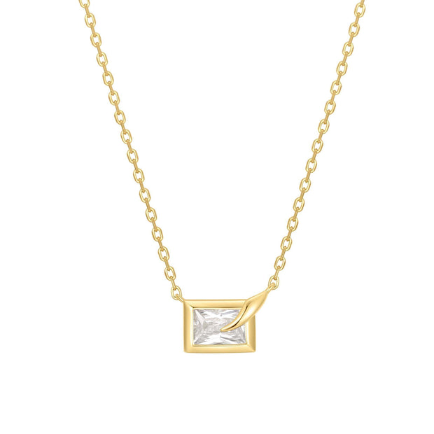 Sterling Silver Yellow Gold Plated  Sparkling Bezel-Set CZ Necklace