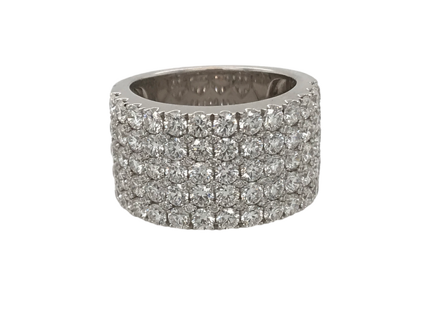 14K White Gold Fashion Ring With 5 Rows Of 70 Round Diamonds 3.46Ct Tdw Si2 GH, Size 6.5