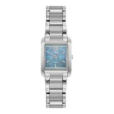 Women's Citizen Stainless Steel Case Is Partnered With An Elegant Light Blue Mother-Of-Pearl Dial With Beveled Sapphire Crystal Featuring Our Eco-Drive Technology