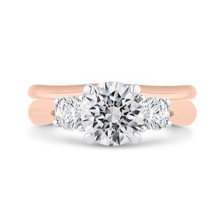 14K Two-Tone Gold Round Diamond Three-Stone Engagement Ring Mounting W