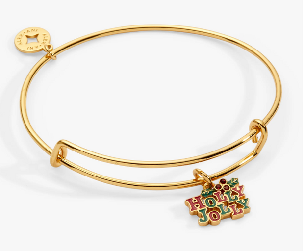 Yellow Tone 'Holly Jolly' Charm Bangle