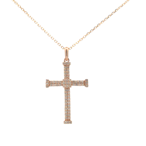 14kt Yellow Gold Cross Necklace With 65 Round Diamonds .20tdw
