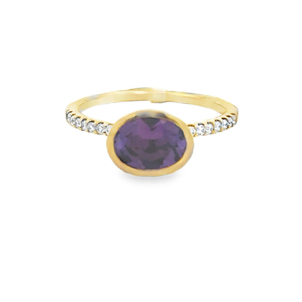 Lady's Yellow 14 Karat Amethyst East West Bezel Set Fashion Ring Size