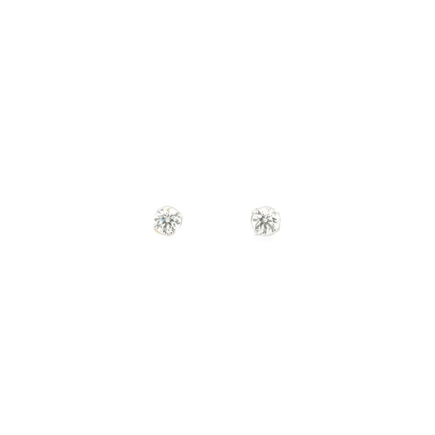 14kt White Gold, Four Prong Stud Earrings With 2 Round Brilliant Cut D