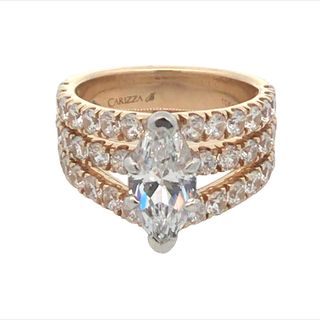 14K Three Row Marquise Diamond Engagement Ring Mounting With 44 Diamon