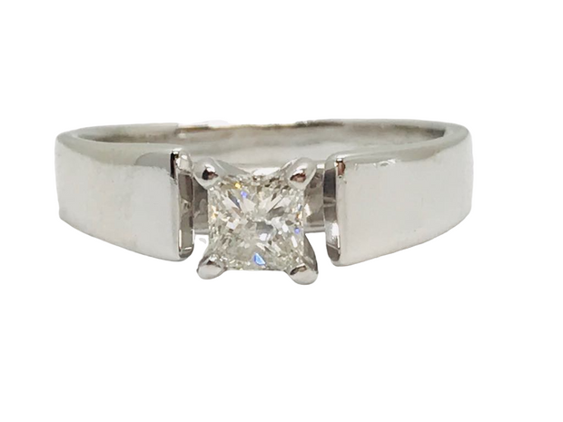 14Kt White Gold Cathedral Style Engagement Ring With 1 Princess Cut Diamond = .38Ct I2 JKRetail 1899  Estate 1199