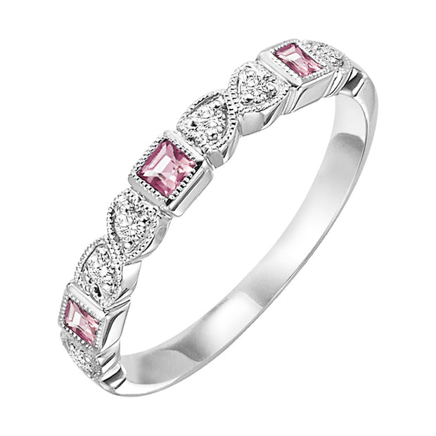 14Kt White Gold Ring With 3 Round Pink Tourmaline.16Ct And 6 Round Dia