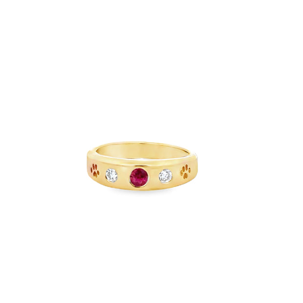 Vintage 14Kt Yellow Gold Ring Flush Set With 2 Round Brilliant Cut Dia
