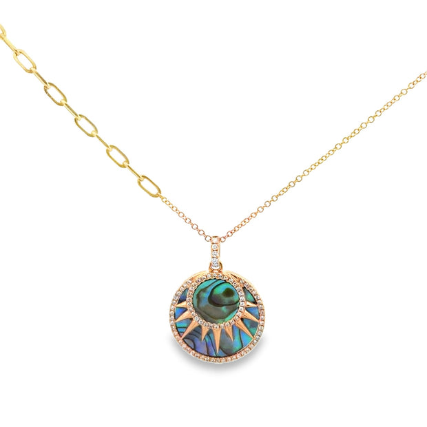 Lady's Yellow 14 Karat Abalone Pendant Length 20 With 78 = 0.24Tw Roun