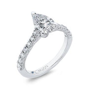 14K White Gold Pear Diamond Engagement Ring Mounting With 17 Diamonds