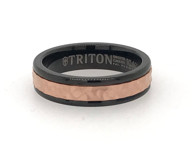 6mm Tungston Base With HammerBrushed 14k Rose Gold Insert