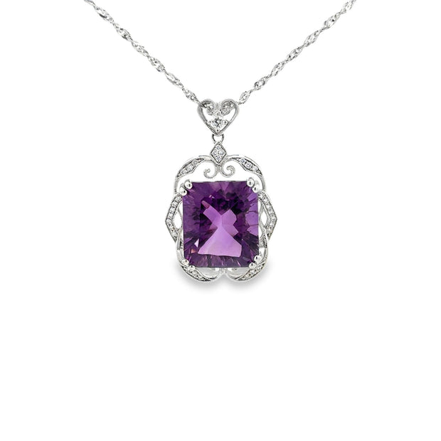 Lady's White 14 Karat Amethyst Pendant With One = 9.85Ct Fantasy Cut P