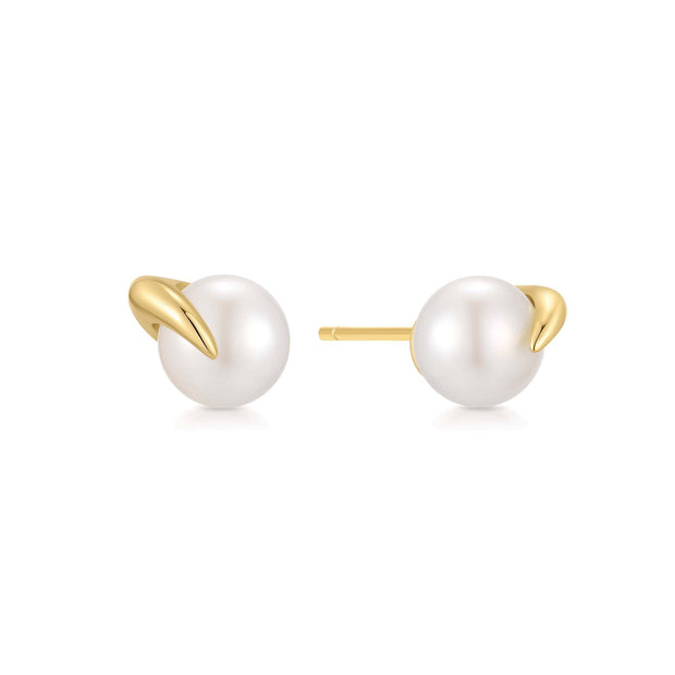 Sterling Silver Yellow Gold Plated Pearl Claw Stud Earrings