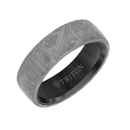 7mm Black Tungsten Base With Low Dome Meteorite Ring