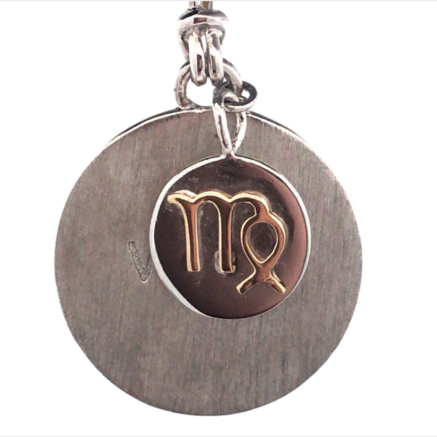 Sterling Silver Round Charm Virgo With A Smaller Charm With An 18Kt Yellow Gold Zodiac Emblem