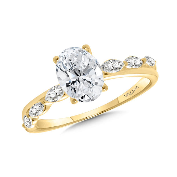 14kt Yellow Gold Ring With 6 Marquise Diamonds .42ct and Oval CZ Cente