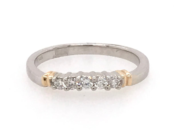 14Kt Two-Tone Wedding Band With 5-Round Brilliant Cut Diamonds With A Total Weight Of .20Ct. Diamonds Are Of I1 Quality With HI Color. That Goes With Engagment Ring 2937-12