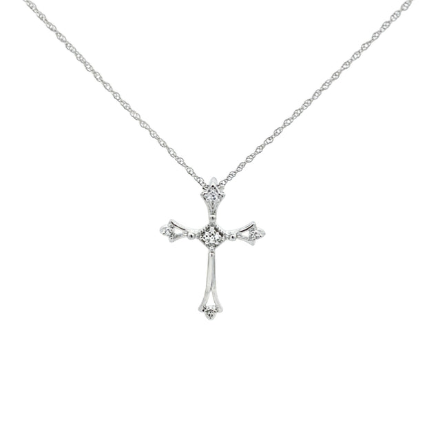 Lady's White 10 Karat Diamond Cross Pendant Length 18 With 8 = 0.05Tw