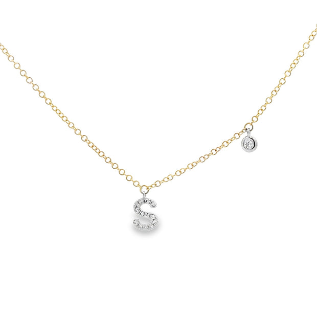 14k Two Tone White And Yellow Gold Natural Diamond "S" Necklace With 1