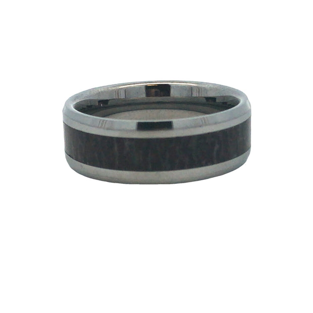 8mm Tungstern Beveled High Polish Finish With 4mm Grey Dino Bone Cente