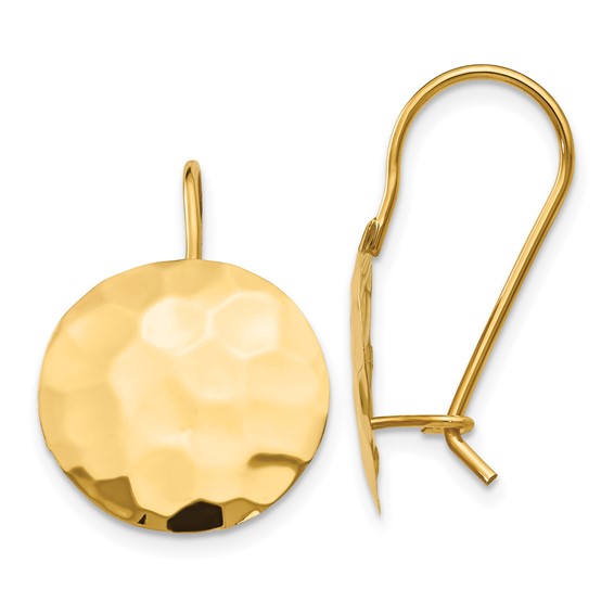 14kt Yellow Gold Hammered Circle Disc Earrings