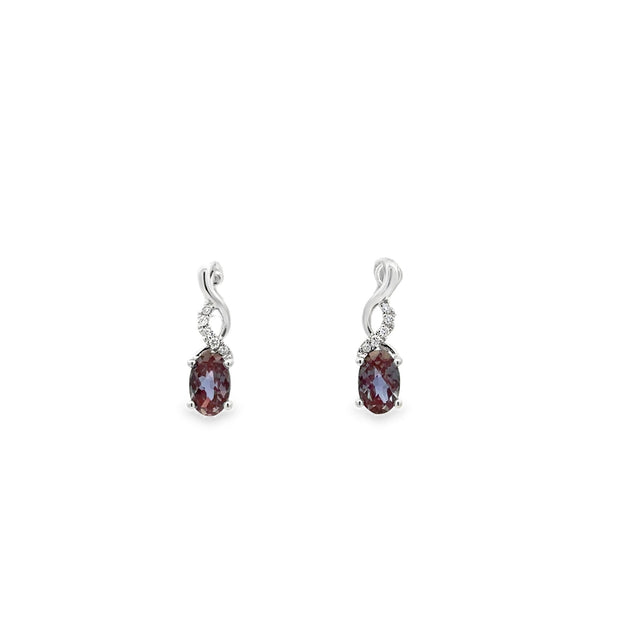 Lady's White 14 Karat Lab-Alexanderite Earrings With 2 = 1.02Tw Oval B