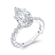 14K White Gold Pear Diamond Engagement Ring Mounting With 33 Diamonds