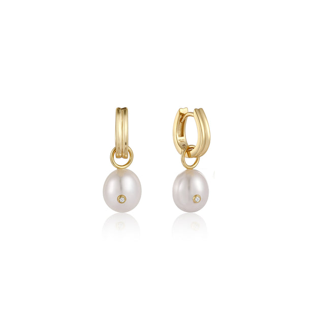 Sterling Silver Yellow Gold Plated Pearl Drop Stud Earrnigs