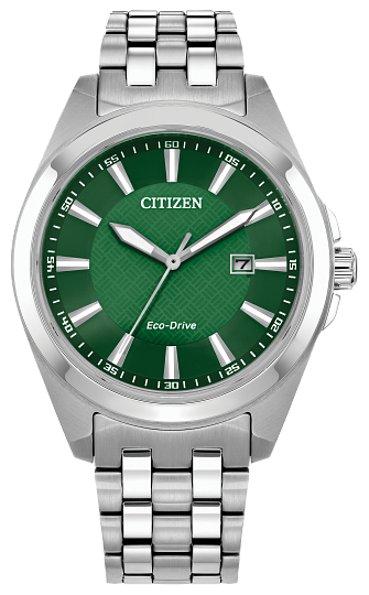 Men's Citizen Eco Drive With Stainless Steel Case and Green Dial